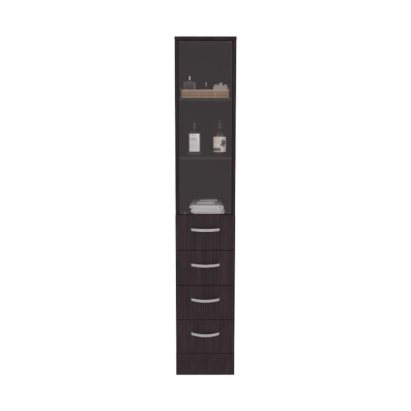Linen Cabinet 68" H, Three Shelves, Four Drawers and Metal handles