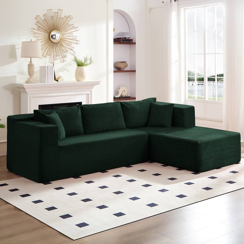 Mixoy W106'' Modern 2-Piece Free Combination Corduroy Upholstered L-Shaped Modular Sectional Sofa with Right Chaise and Pillow