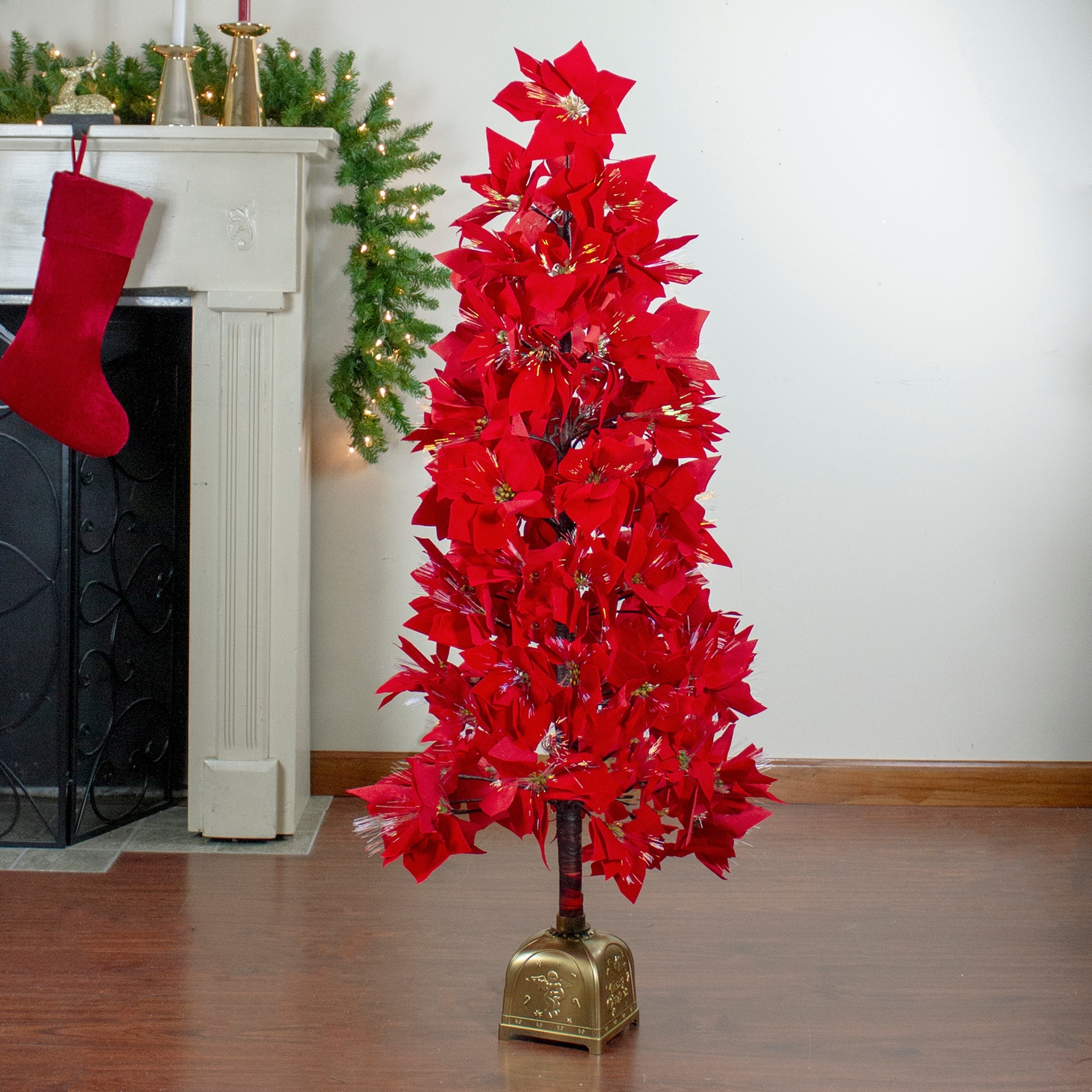 Fiber Optic Color Changing Poinsettia Artificial Tree 4' Red Multi - 4 Foot