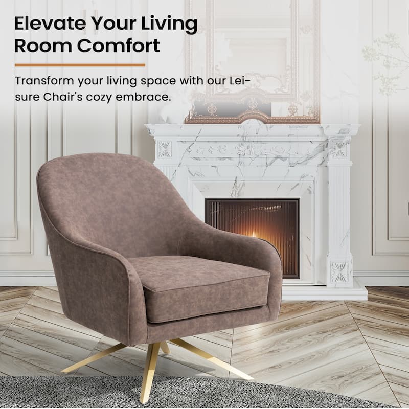 Faux Leather Sofa Chair Upholstered Swivel Accent Chair Mid-century Modern Armchair