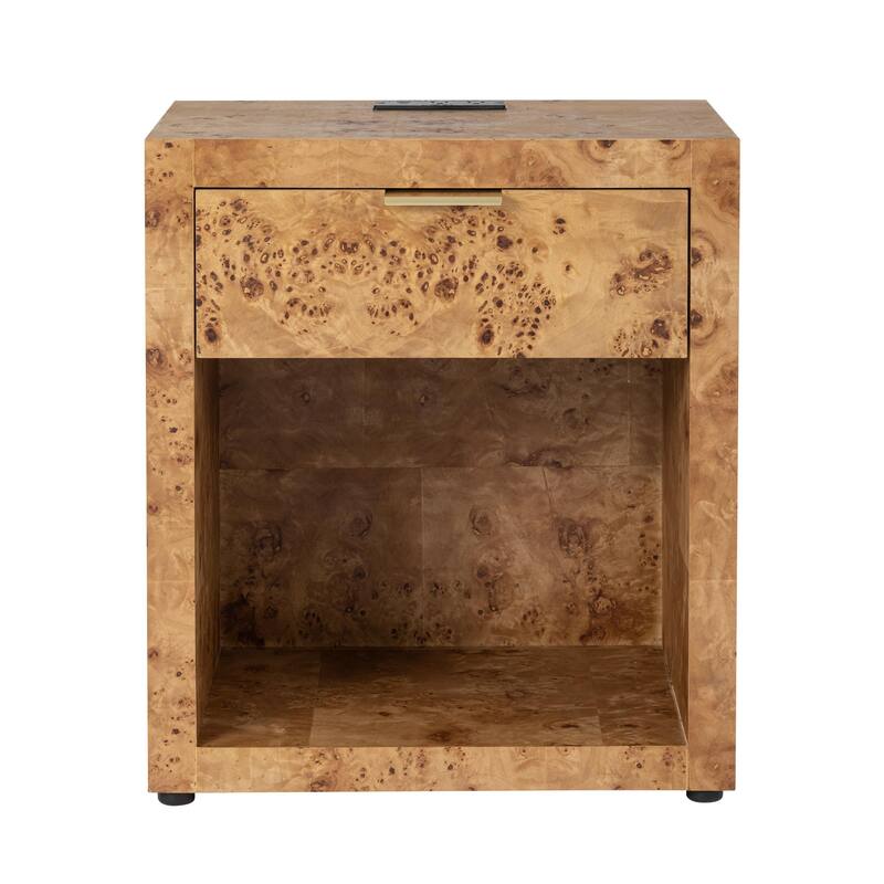COZAYH Burl Finish Nightstand, Rustic Farmhouse Dresser, Vintage Accent Wood Storage Bedside Table, Fully Assembled