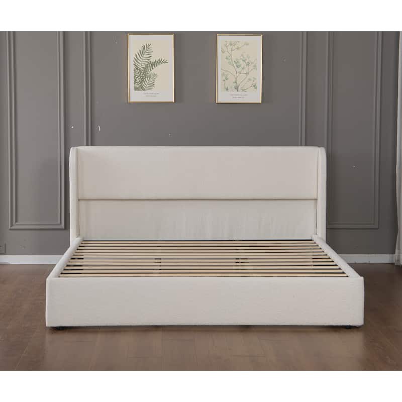 GDFStudio - Minimalist Upholstered Platform Bed Frame with Wingback Headboard, Solid Wood Legs & Slats, No Box Spring Needed