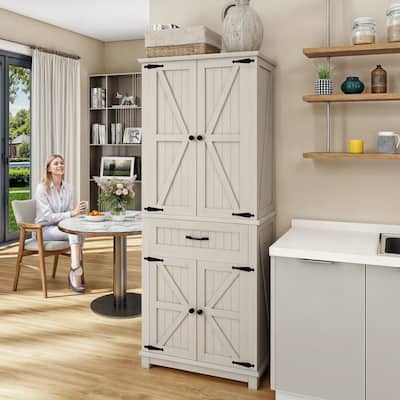 Moasis 72" Tall Farmhouse Kitchen Pantry Storage Cabinet with Drawer and Adjustable Shelves
