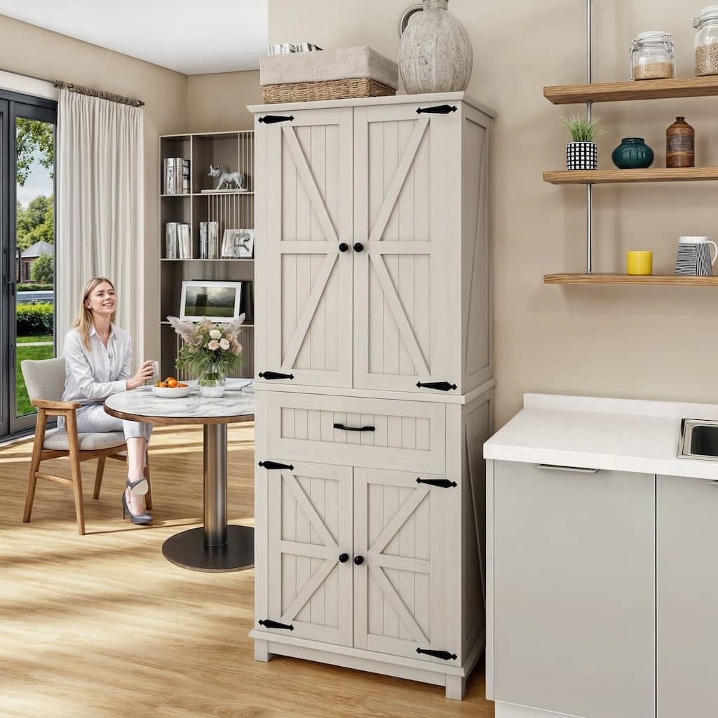 Moasis 72" Tall Farmhouse Kitchen Pantry Storage Cabinet with Drawer and Adjustable Shelves