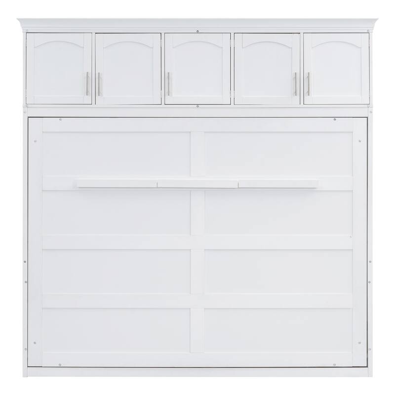 Space-Saving Murphy Bed with Top Cabinets Full Size, White - White - Full