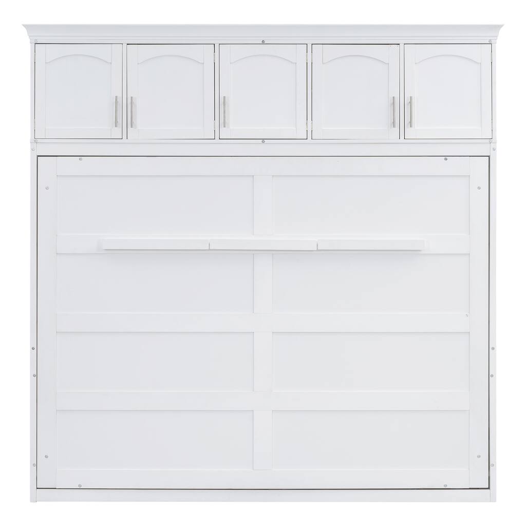 Space-Saving Murphy Bed with Top Cabinets Full Size, White