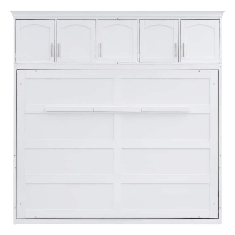 Storage Murphy Bed with Top Cabinets, Flip Horizontal - White - Full