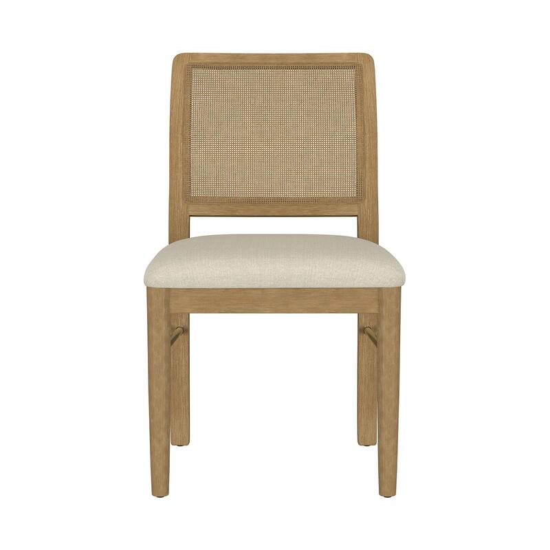 Set of 2 Upholstered Dining Side Chairs with Cane Backrest