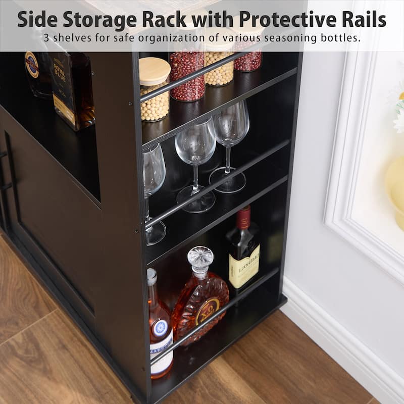 VECELO Kitchen Cart with Wheels and Charging Station,35.4'Kitchen Island Cart Wine Rack Bar Table, Bar Cabinet
