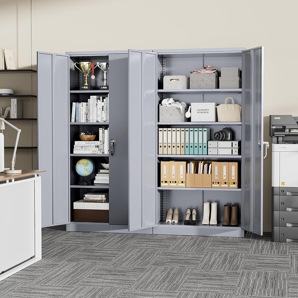 Tall Metal Locker Garage Storage Cabinet with Locking Doors and 4