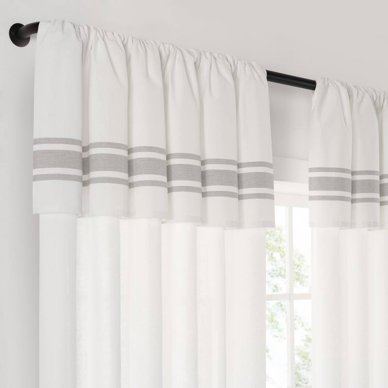 Mercantile Drop Cloth Stripe Light Filtering Ring Top Tab Farmhouse Curtain with Valance