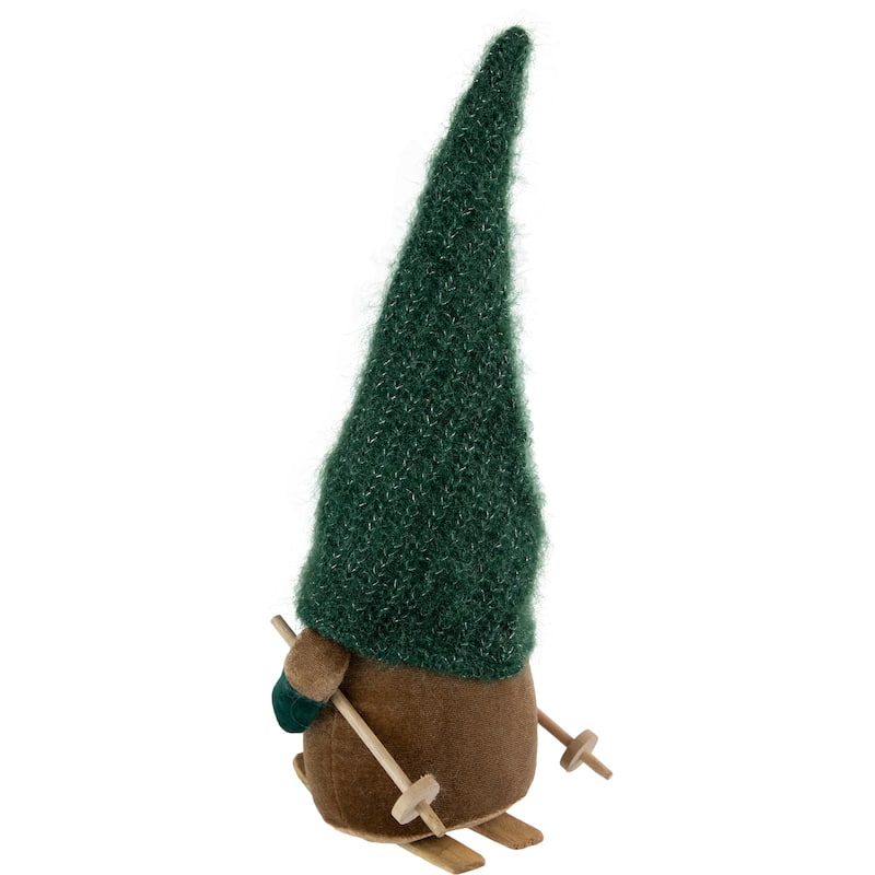 12.5" Skiing Gnome with Green Knit Hat Christmas Decoration
