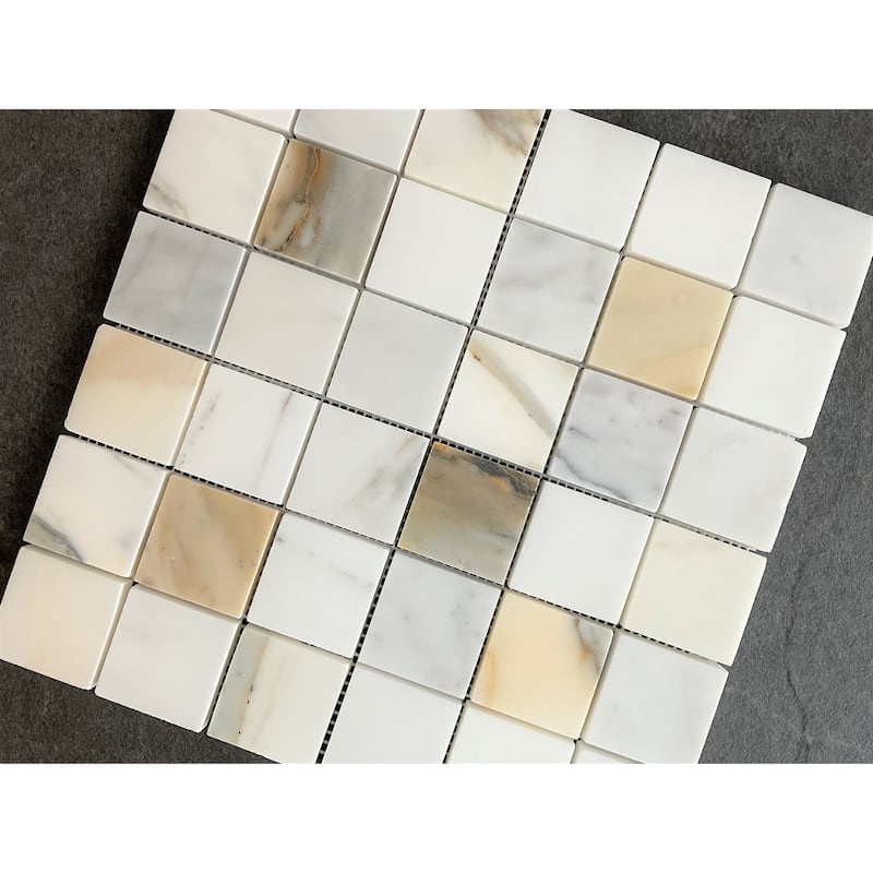 Calacatta Gold 2 x 2 Marble Wall and Floor Mosaic - Case (5 Sheets)