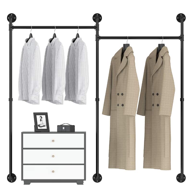 Industrial Pipe Clothes Rack Wall Mounted Iron Garment Bar for Closet