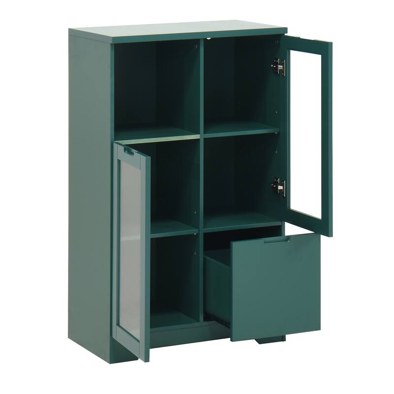 Wooden Floor Cabinet with 2 Glass Doors