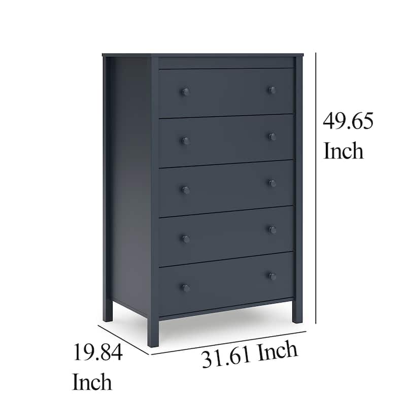 Cian Tall Dresser Chest, 5 Drawers, Knobs, Navy Blue Wood, 50 Inch