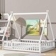 preview thumbnail 2 of 7, Full Tent Floor Bed with Guardrails and Door Teepee Design Wooden Frame with Slats