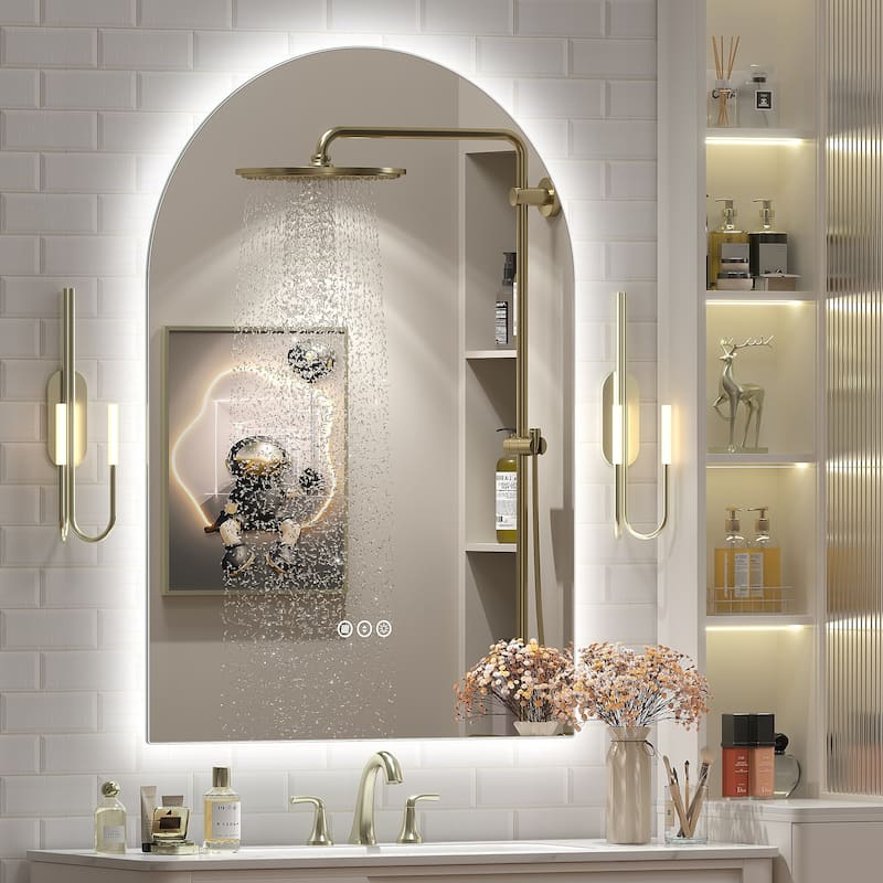 UL Certified Arched LED Anti-fog Tempered Glass Wall Bathroom Vanity Mirror - 32"x22" - Backlit