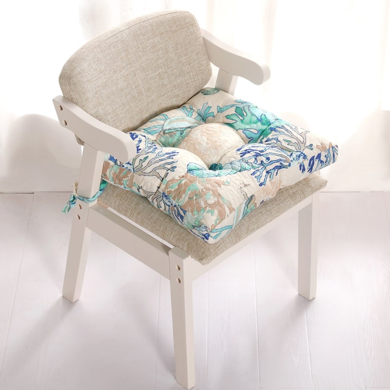 Barefoot Bungalow Triple Layered Chair Pad - Seat Cushion - with Ties - 18 inches x 18 inches