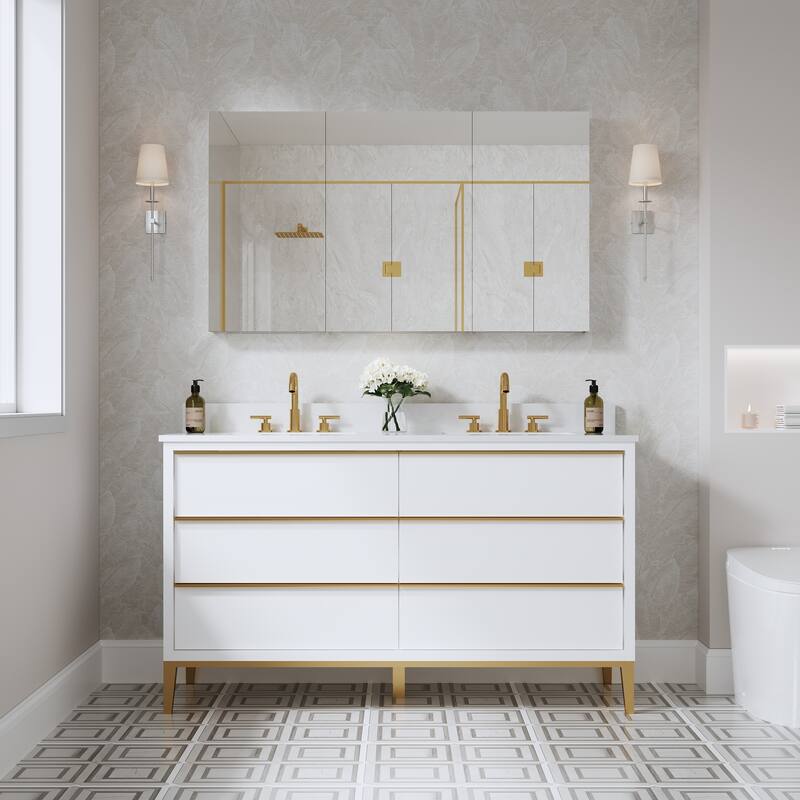 52''/56''W X 30''H Recessed Or Surface Wall Mount Bathroom Medicine Cabinet With Adjustable Glass Shelves