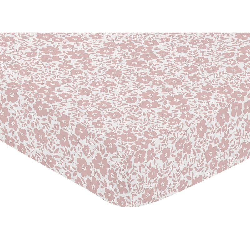 Sweet Jojo Designs Pink Ditsy Floral Girl Fitted Crib Sheet Princess Shabby Chic Abstract Rose White Mauve Flower Farmhouse