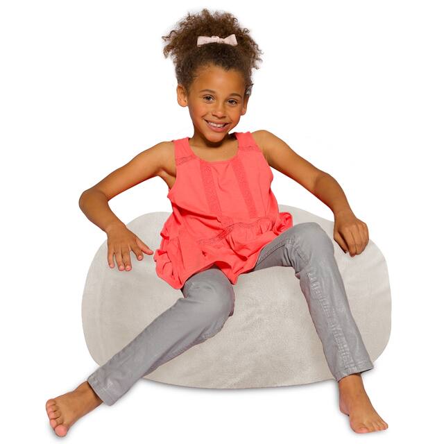 Kids Bean Bag Chair, Big Comfy Chair - Machine Washable Cover - 27 Inch Medium - Soft Faux Rabbit Fur - Cream