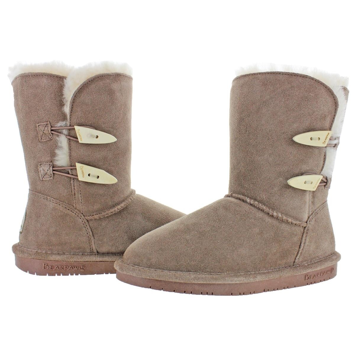 bearpaw women's boshie fashion boot taupe suede fur lined winter boots