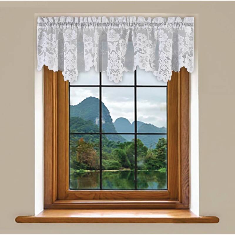 Grace Floral Lace Window Curtain Panels Or Valance - 13 Inches - White