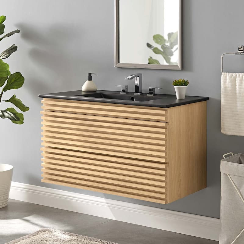 Render 36" Wall-Mount Bathroom Vanity - Oak Black