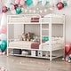 preview thumbnail 2 of 24, Twin Over Twin Metal Bunk Bed with Shelf and Guardrails,White