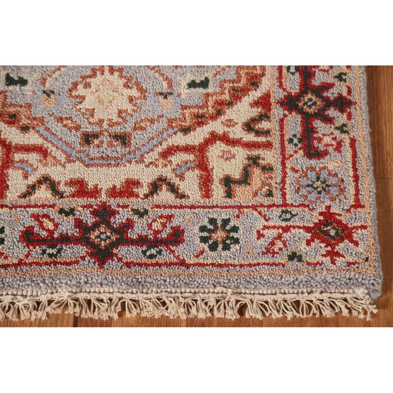 Geometric Grey Heriz Serapi Indian Rug Hand-Knotted Wool Carpet - 2'0"x 3'0"