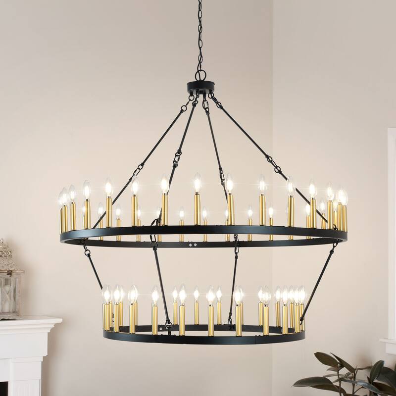 2-Tier Wagon Wheel Chandelier Large Chandeliers For High Ceilings - 56-Light