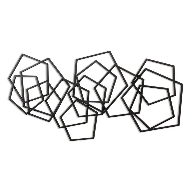 HomeRoots 24" X 48" Black Geometric Metal Abstract Hanging Dimensional Sculpture