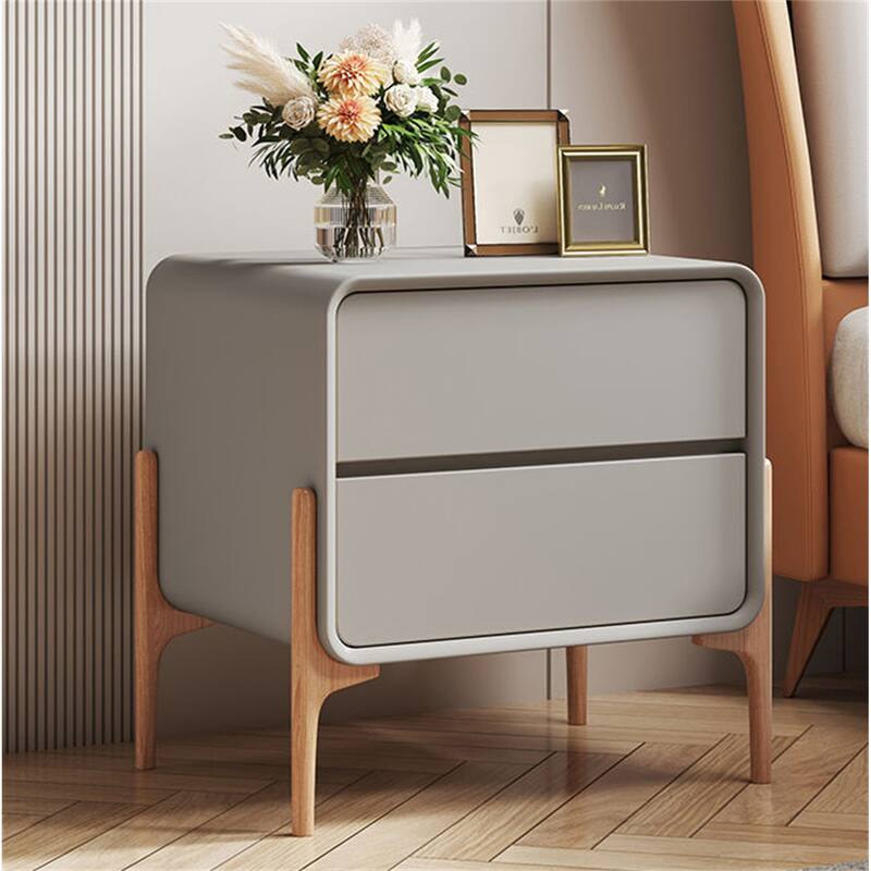 Bedside Cabinet with Two Drawers - Light Grey