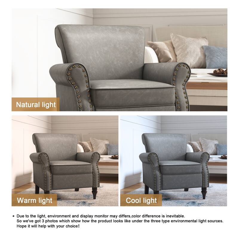 Modern Upholstered Armchair Nailhead Trim Accent Chair