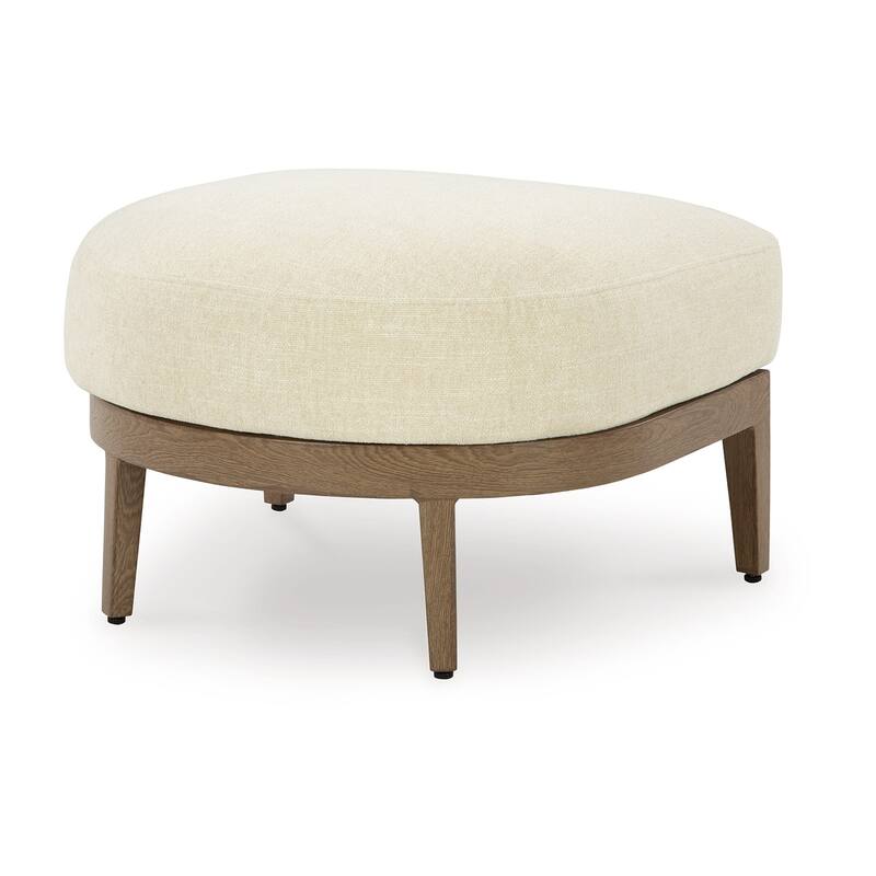 Baily Outdoor Ottoman, Cream White Fabric Cushion, 28 Inch Brown Metal