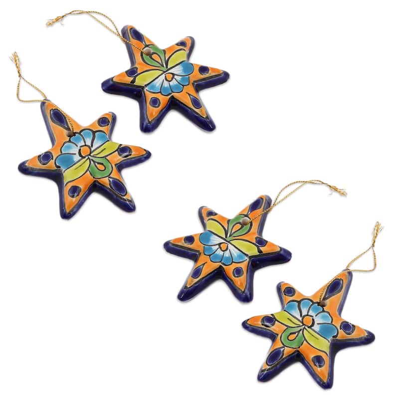 Novica Handmade Talavera Stars Ceramic Ornament (Set Of 4)