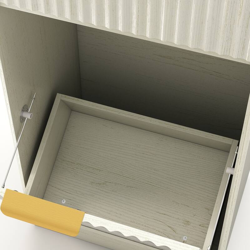 Homy Casa Farmhouse Double Tilt-Out Trash Cabinet, 20/10 G Recycling Bin, Barn Door Laundry Sorter with Drawer, Kitchen Tilt Out