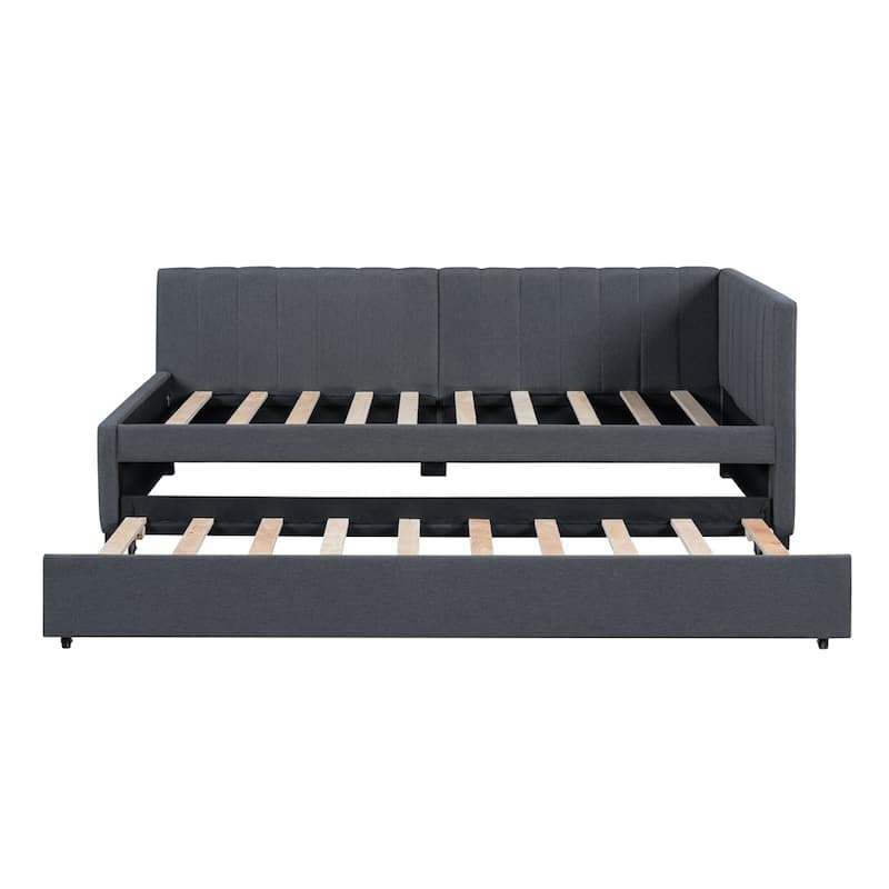 Twin Size Upholstered Sofa Bed Frame with Trundle