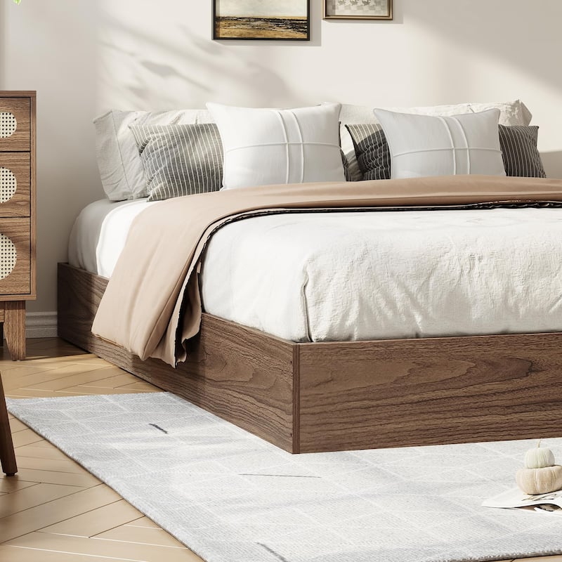 Solid Wood Platform Bed, Floor-Standing Bed Frame with Strong Wooden Slats
