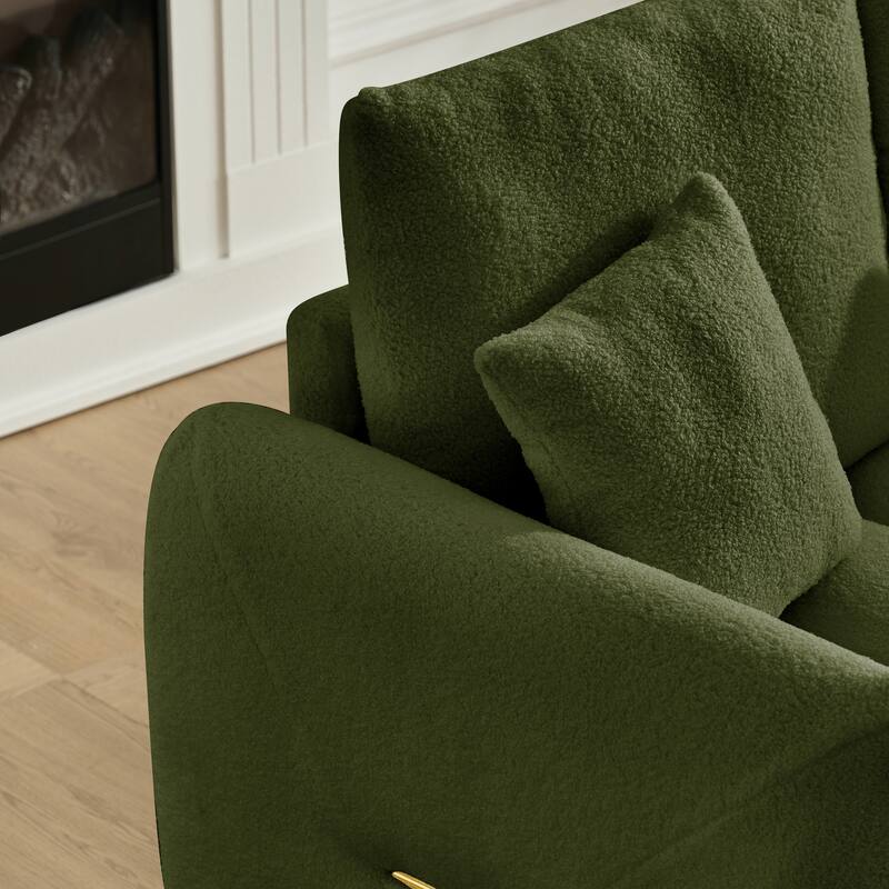 38.1" Army Green Teddy Fabric Modern Lounge Chair with Pillow for Multi-Scene Use