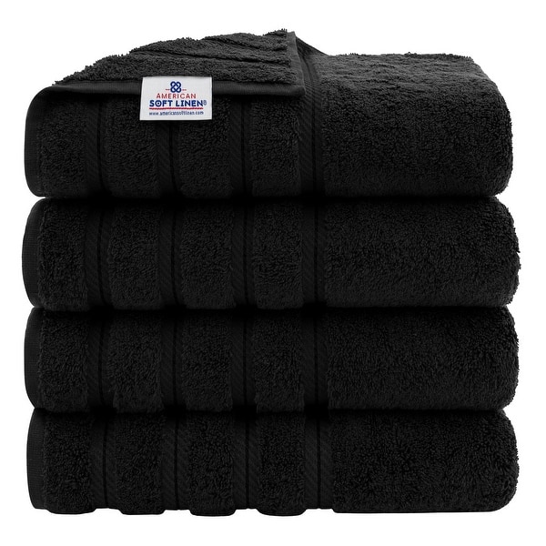 slide 2 of 3, American Soft Linen 100% Cotton Turkish Bath Towels Large, 4 Pack Luxury Hotel Spa Quality Turkish Bath Towels Bathroom Sets Black