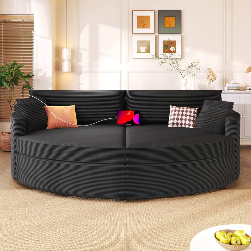 102.3" Oversized Double Chaise Lounge Sofa, Corduroy Upholstered Sleeper Sofa Bed 2 Seat Sofa Loveseat with USB Ports