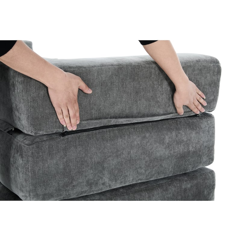 Queen Foldable Sofa Bed, 6-in-1 Convertible Sleeper Sofa with Mattress, Chaise Lounge Loveseat with Removable Cover