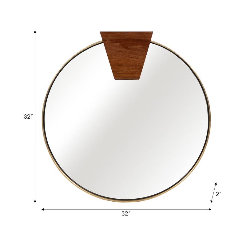 Sagebrook Home Round Wood Piece Mirror, Gold