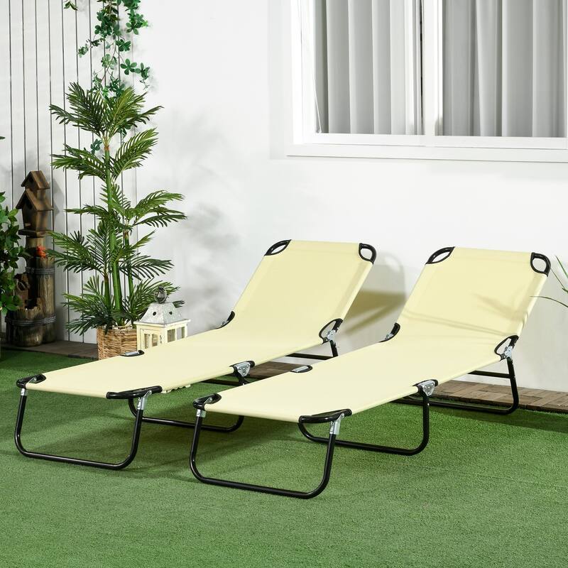 Steel Frame Patio Sunbathing Folding Recliner Set of 2