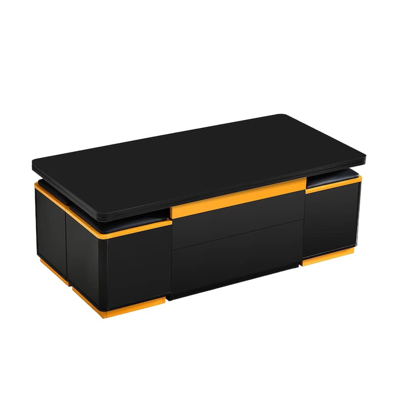 Lift-Top Coffee Table with 4 Storage Stools, Center Table with Foldable Top, Multi-Functional Adjustable Coffee Table