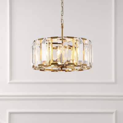SAFAVIEH Couture Mossie Glass Chandelier - 20 In W x 20 In D x 18-66 In H - Gold