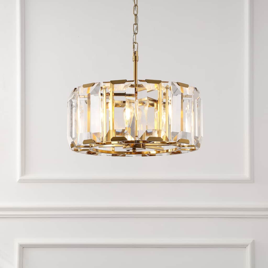 SAFAVIEH Couture Mossie Glass Chandelier - 20 In W x 20 In D x 18-66 In H - Gold