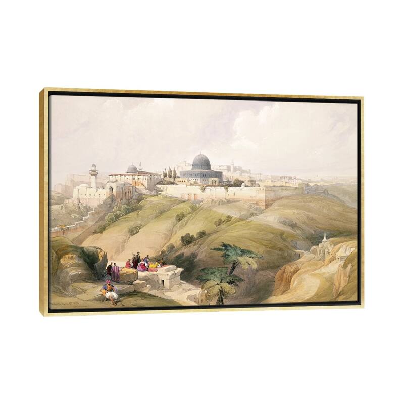iCanvas "Jerusalem, April 9th 1839, plate 16 from Volume I of 'The Holy Land' pub. 1842 " by David Roberts Framed Canvas Print - Gold - 18x26